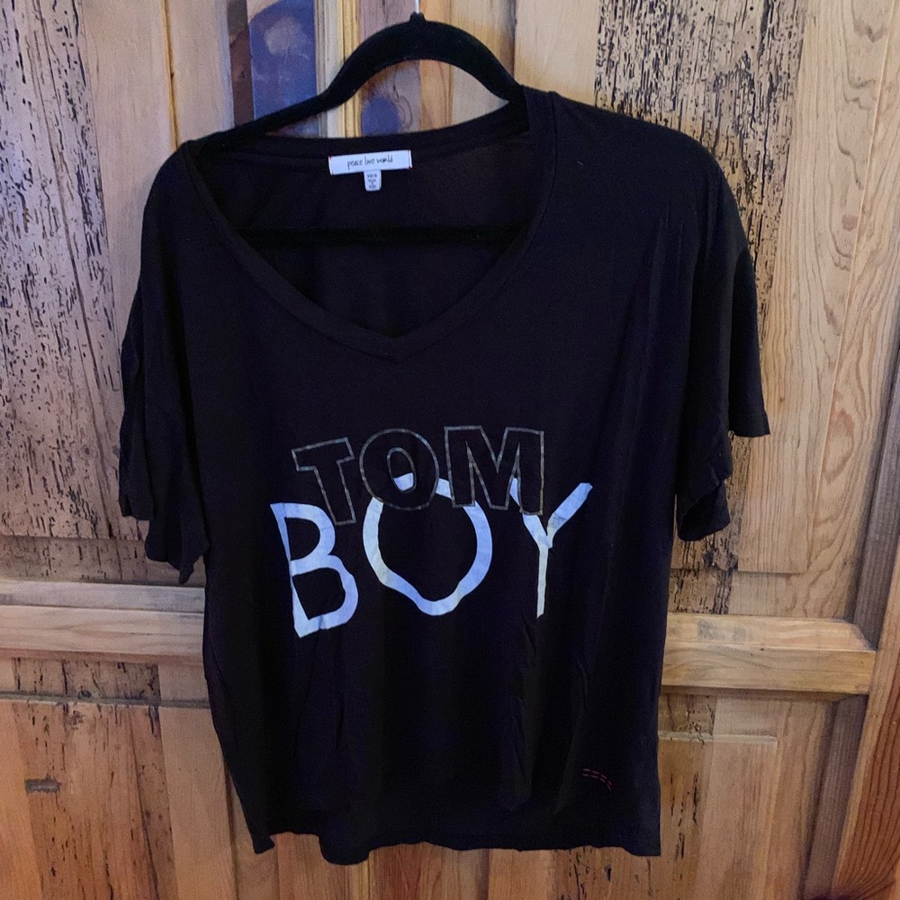 Peace Love World T Shirt- Tom Boy- XS/ S